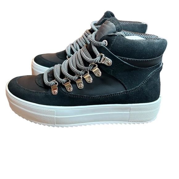 AQUA Womens Black Mixed Media Bash Round Toe Platform Leather Sneakers 7.5 - Picture 7 of 12